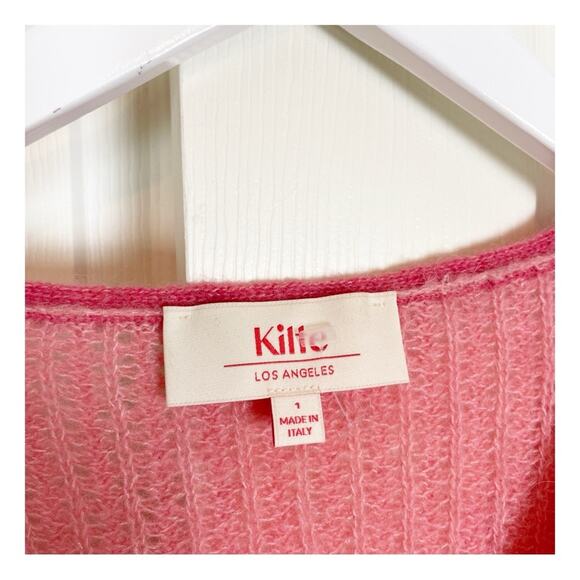 Kilte Collection Tipped V-neck Cashmere Alpaca Sweater Pink Lightweight Knit - Picture 7 of 9
